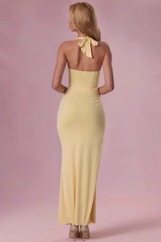 Vestido de dama de honor tipo corsé de jersey Olivette en amarillo mantequilla