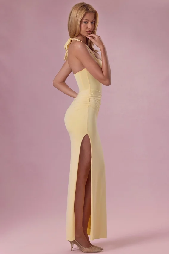 Vestido de dama de honor tipo corsé de jersey Olivette en amarillo mantequilla