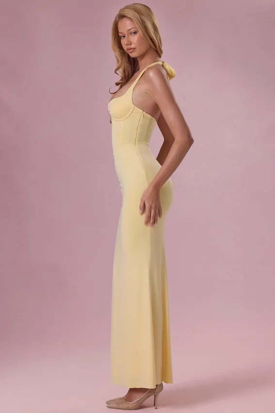 Vestido de dama de honor tipo corsé de jersey Olivette en amarillo mantequilla