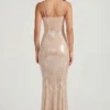 Vestido de encaje con cuello cuadrado adornado Sima en melocotón pálido