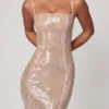 Vestido de encaje con cuello cuadrado adornado Sima en melocotón pálido