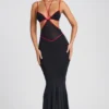 Vestido de noche Bella con ribete en contraste y aberturas en negro