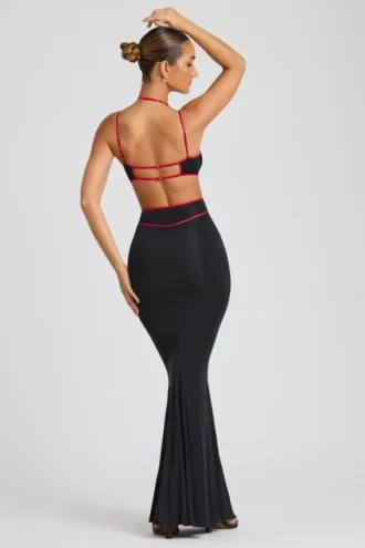 Vestido de noche Bella con ribete en contraste y aberturas en negro