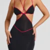 Vestido de noche Bella con ribete en contraste y aberturas en negro