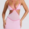 Vestido de noche Bella con ribete en contraste y aberturas en rosa suave