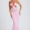 Vestido de noche Bella con ribete en contraste y aberturas en rosa suave