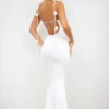 Vestido de noche de jersey elástico con detalles de rosas de Aldona en blanco