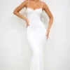 Vestido de noche de jersey elástico con detalles de rosas de Aldona en blanco