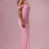 Vestido de novia con corsé drapeado de malla Naelle en rosa algodón de azúcar
