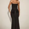 Vestido drapeado bandeau de satén con aberturas Aisra en negro
