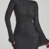 Vestido Grazina con espalda abierta y corte en A, adornado, en negro