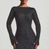 Vestido Grazina con espalda abierta y corte en A, adornado, en negro