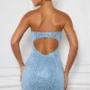 Vestido Hibana con adornos y escote corazón en azul claro