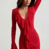 Vestido Jolessa de punto calado con volantes en rojo escarlata