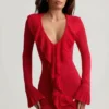 Vestido Jolessa de punto calado con volantes en rojo escarlata