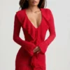 Vestido Jolessa de punto calado con volantes en rojo escarlata