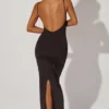 Vestido largo ajustado con fruncidos Ryatt en negro