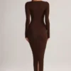 Vestido largo ajustado de cuello cuadrado Lux Modal en marrón chocolate