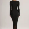 Vestido largo ajustado de cuello cuadrado Lux Modal en negro