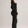 Vestido largo ajustado de cuello cuadrado Lux Modal en negro