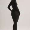 Vestido largo ajustado de cuello cuadrado Lux Modal en negro