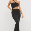 Vestido largo asimétrico con aberturas de jersey Kalina en negro