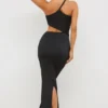Vestido largo asimétrico con aberturas de jersey Kalina en negro