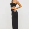 Vestido largo asimétrico con aberturas de jersey Kalina en negro