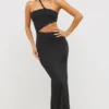 Vestido largo asimétrico con aberturas de jersey Kalina en negro