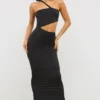 Vestido largo asimétrico con aberturas de jersey Kalina en negro