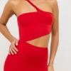 Vestido largo asimétrico con aberturas Kalina en jersey rojo escarlata