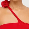 Vestido largo asimétrico con aberturas Kalina en jersey rojo escarlata