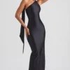 Vestido largo asimétrico con detalle de pañuelo Sheril en negro