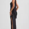 Vestido largo asimétrico con detalle de pañuelo Sheril en negro