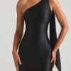 Vestido largo asimétrico con detalle de pañuelo Sheril en negro