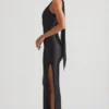 Vestido largo asimétrico con detalle de pañuelo Sheril en negro