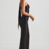 Vestido largo asimétrico con detalle de pañuelo Sheril en negro