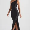 Vestido largo asimétrico con detalle de pañuelo Sheril en negro