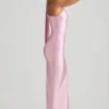 Vestido largo asimétrico con detalle de pañuelo Sheril en rosa suave