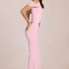Vestido largo asimétrico con drapeado Calisse en rosa flor