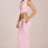 Vestido largo asimétrico con drapeado Calisse en rosa flor