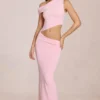 Vestido largo asimétrico con drapeado Calisse en rosa flor