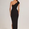Vestido largo asimétrico con fruncidos Maude en modal negro