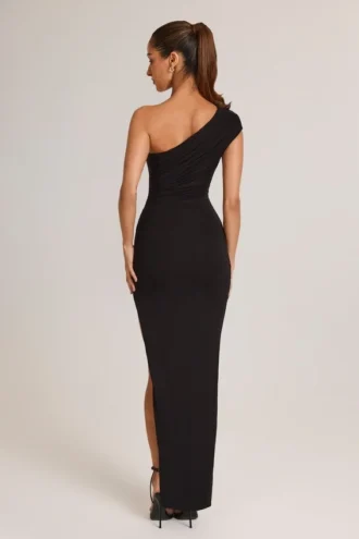 Vestido largo asimétrico con fruncidos Maude en modal negro
