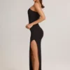 Vestido largo asimétrico con fruncidos Maude en modal negro