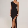 Vestido largo asimétrico con fruncidos Maude en modal negro