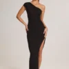 Vestido largo asimétrico con fruncidos Maude en modal negro
