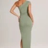Vestido largo asimétrico con fruncidos Maude Modal en verde salvia
