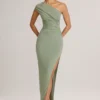 Vestido largo asimétrico con fruncidos Maude Modal en verde salvia