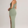 Vestido largo asimétrico con fruncidos Maude Modal en verde salvia